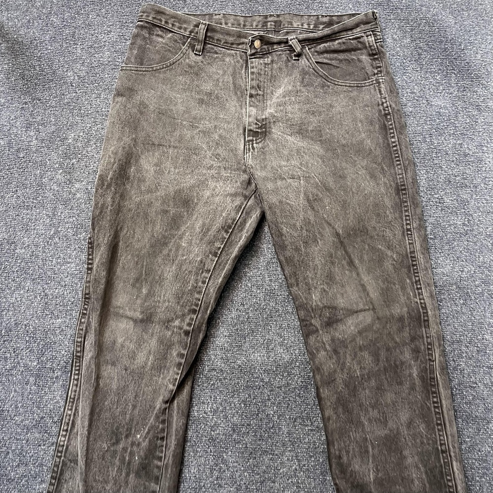 Rustler Jeans Mens 36x30 Black Denim Regular Fit Straight Leg Stone Wash Casual